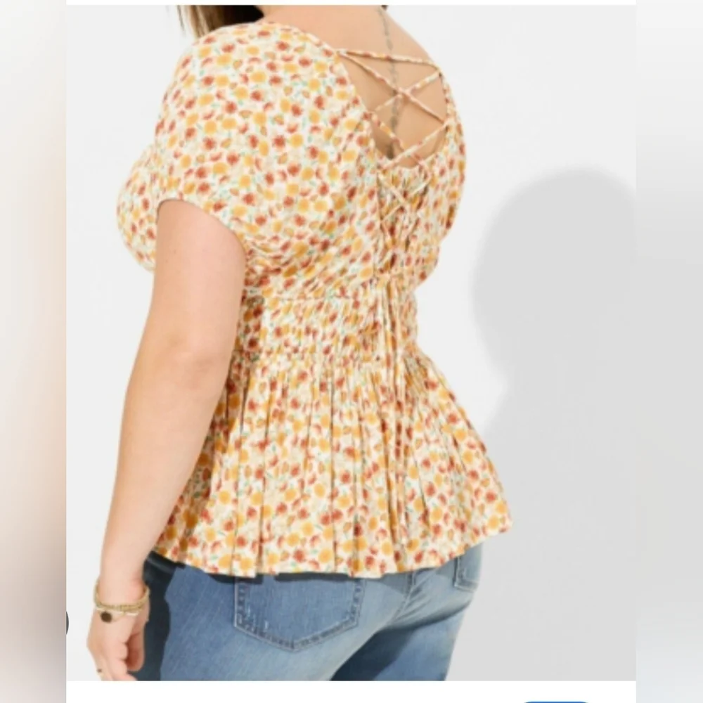 TORRID SIZE O Plus Smocked Peplum Floral Blouse - Yellow Floral Vietnam